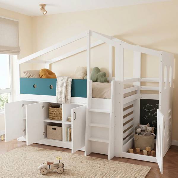 Hochbett ZoomBA130 Ⅰ Weiß - Holzwerkstoff - 110 x 190 x 257 cm