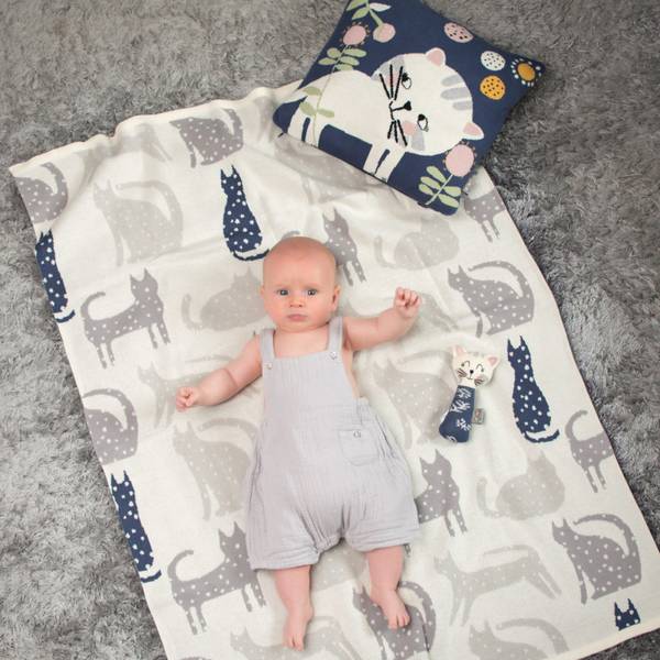Decke Katze Tiny Grau - Textil - 80 x 1 x 100 cm