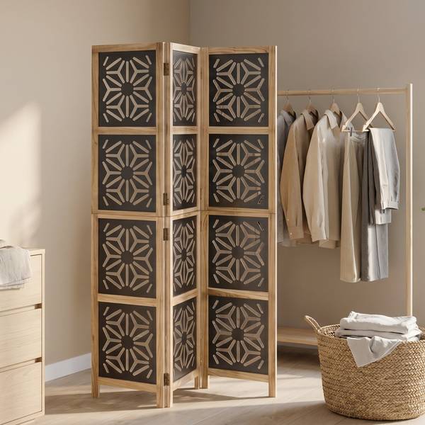 Paravent 3-teilig 2015 Schwarz - Braun - Holz teilmassiv - 120 x 170 x 2 cm