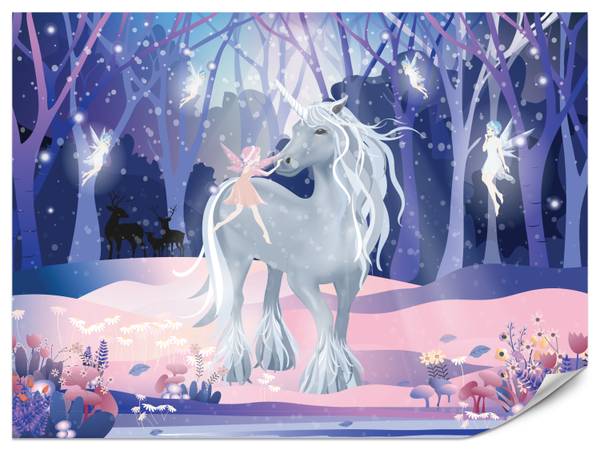 Fototapete Einhorn Wald Bäume Märchen 300 x 210 x 210 cm