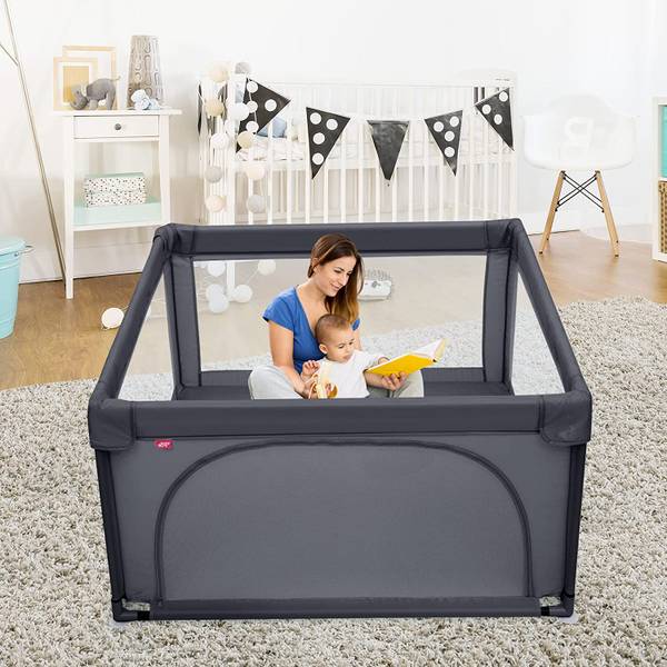 Baby Laufstall Laufgitter Grau - Textil - 120 x 68 x 120 cm