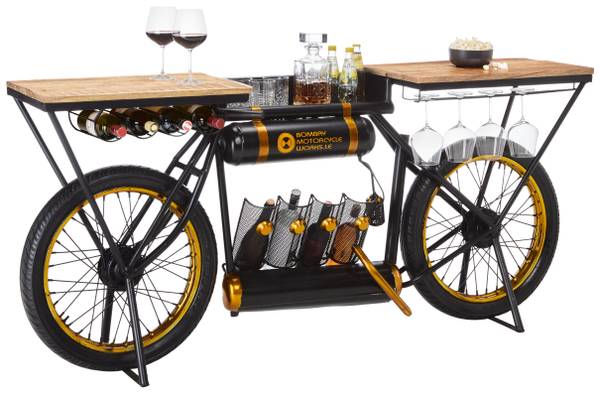 Bartisch CRUISER SLOW RIDE Schwarz - Gold - Metall - Holz teilmassiv - 44 x 83 x 187 cm