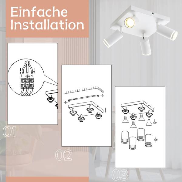 Spot plafond Adelebsen 4 ampoules Blanc - Métal - 25 x 17 x 25 cm