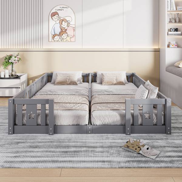 Bettrahmen HF089 Grau - Massivholz - 188 x 40 x 206 cm