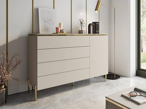 Hochkommode VUKIA Beige - Holz teilmassiv - 39 x 91 x 137 cm