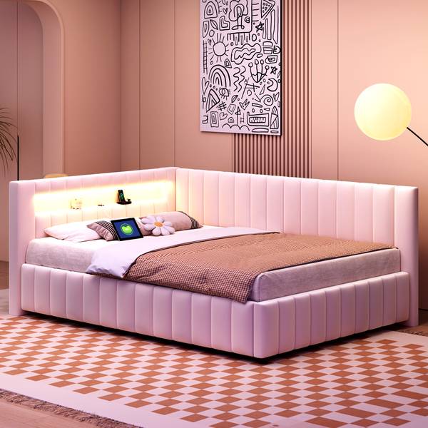Gestoffeerd Bed Metis Ⅲ beige - velours - grenenhout - staal - 148 x 82 x 200 cm