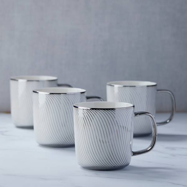 Becher SWIRL 4er-Set Silber - Porzellan - 9 x 9 x 12 cm