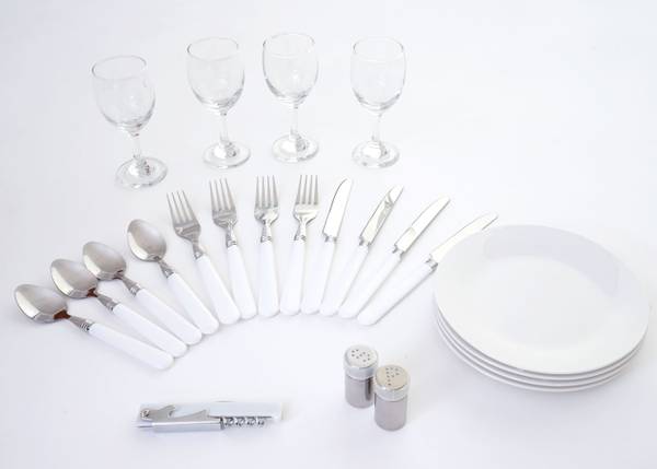 Picknickkorb-Set 4 Personen Kühlfach Beige - Braun - Weide - Edelstahl - 30 x 20 x 30 cm