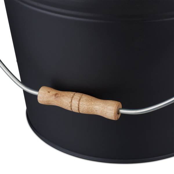 Schwarzer Ascheeimer mit Deckel 12l Schwarz - Braun - Stahl - 36 x 32 x 33 cm