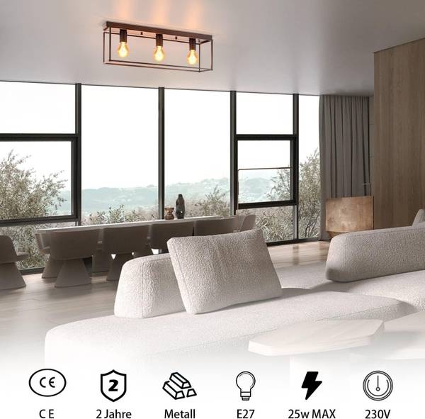 Deckenleuchte Ignaz 3-flammig Schwarz - Metall - 15 x 20 x 60 cm