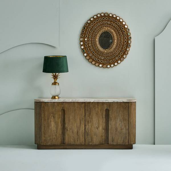 Dressoir BUREN beige - massief hout - 43 x 80 x 162 cm