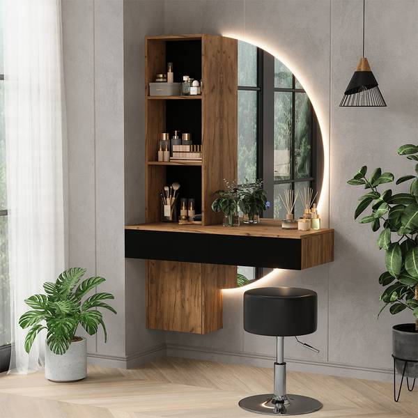 Coiffeuse Melora 58452 lot de 3 Noir - Imitation chêne dakota