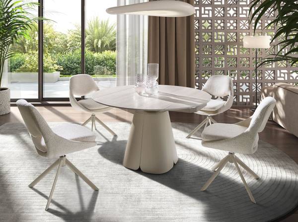 Ausziehbarer Rundtisch Sand Braun - Edelstahl - Marmor - 130 x 76 x 80 cm