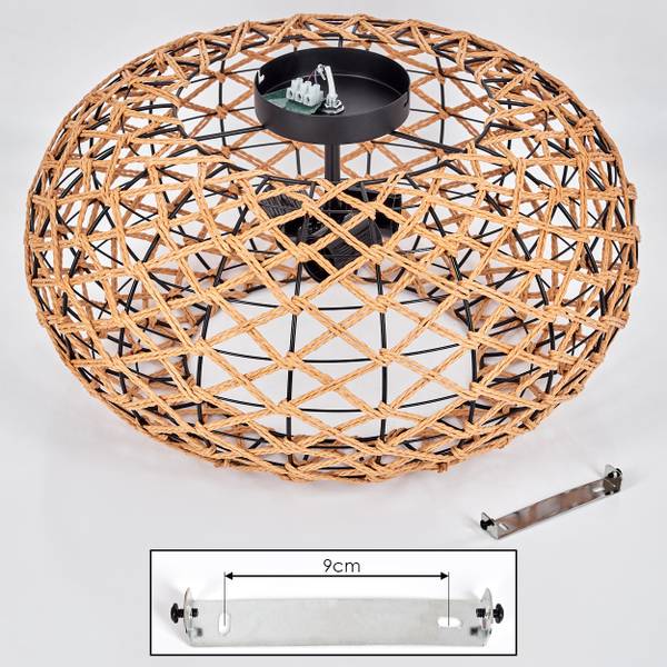 Deckenleuchte Messerotti Beige - Schwarz - 51 x 26 x 52 cm - Durchmesser: 50 cm - Flammenanzahl: 3 - Holzwerkstoff - Metall - Papier - Rattan