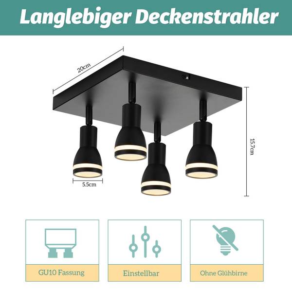 Plafonnier Oldenburg Noir - Métal - 20 x 16 x 20 cm