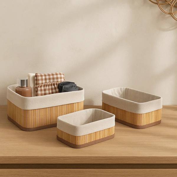 Aufbewahrungskörbe VINNO 3er Set Beige - Bambus - 20 x 10 x 8 cm