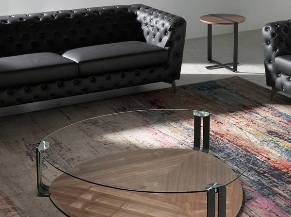 Table d'angle ronde noyer et acier noir Marron - Acier - Zinc - 50 x 52 x 50 cm