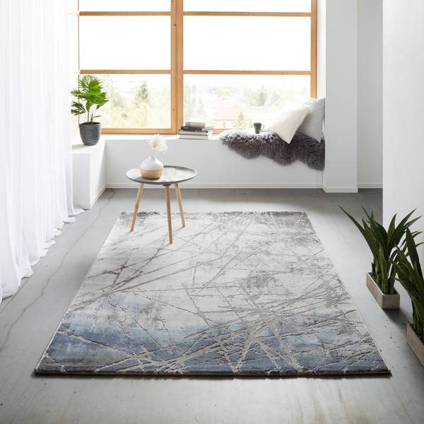 Webteppich MANCHESTER 4 Blau - Grau - Holzwerkstoff - 200 x 1 x 290 cm