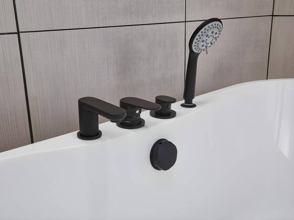 Freistehende Badewanne STEPONA Weiß - Naturfaser - 150 x 58 x 75 cm