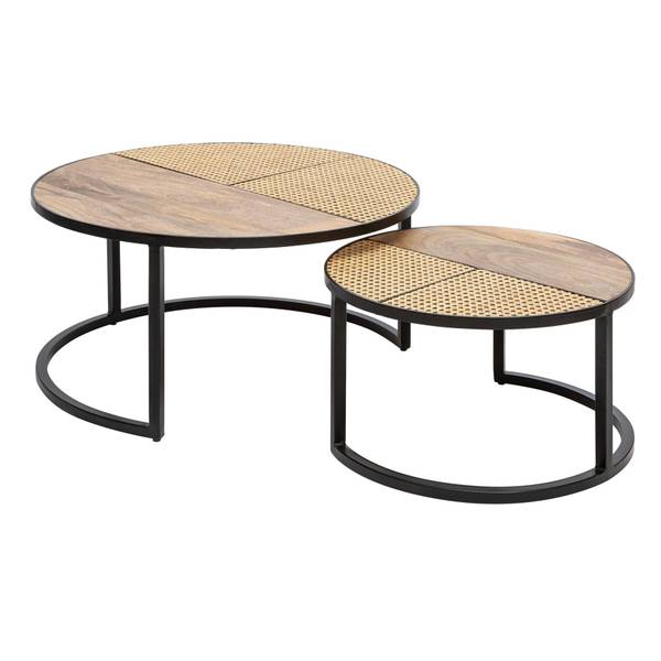 Couchtisch VIENNA 2er Set Schwarz - Braun - Mango - 70 x 36 x 70 cm