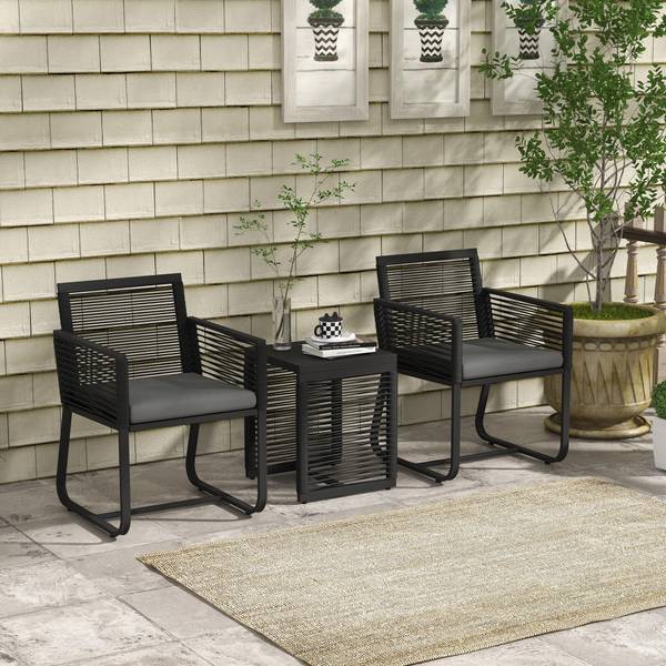 Rattan bistroset 863-140V00BK zwart - polyrotan - 53 x 77 x 57 cm