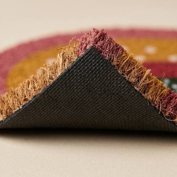Halfronde mat Boho zwart - bruin - rood - natuurvezel - kunststof - 60 x 2 x 40 cm