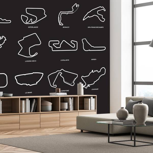 Tapete F1-Rennstrecken Schwarz - Papier - 364 x 270 x 1890 cm