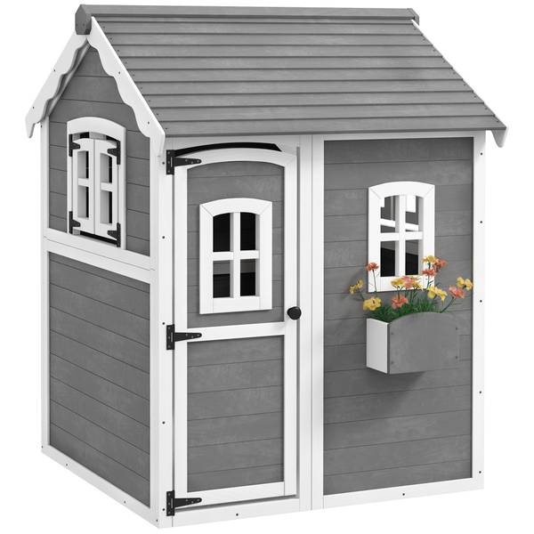 Outsunny Spielhaus Kinder 345-026V01GY Grau - Holzwerkstoff - 105 x 137 x 110 cm