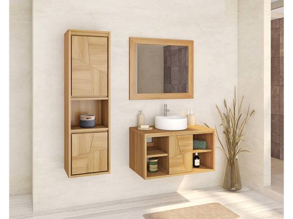 Badschrank SUMBAWA Beige - Holz teilmassiv - 35 x 140 x 40 cm
