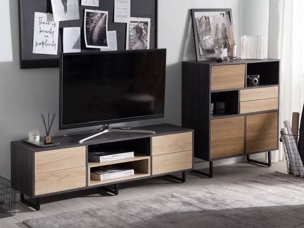 TV-Möbel MAINE Schwarz - Braun - Holzwerkstoff - 140 x 44 x 35 cm