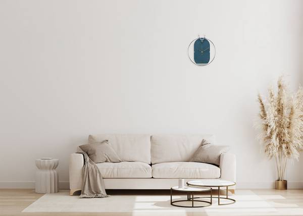 Horloge murale design Bois Cercle 1 Bleu - Bois manufacturé - Métal - 46 x 51 x 2 cm