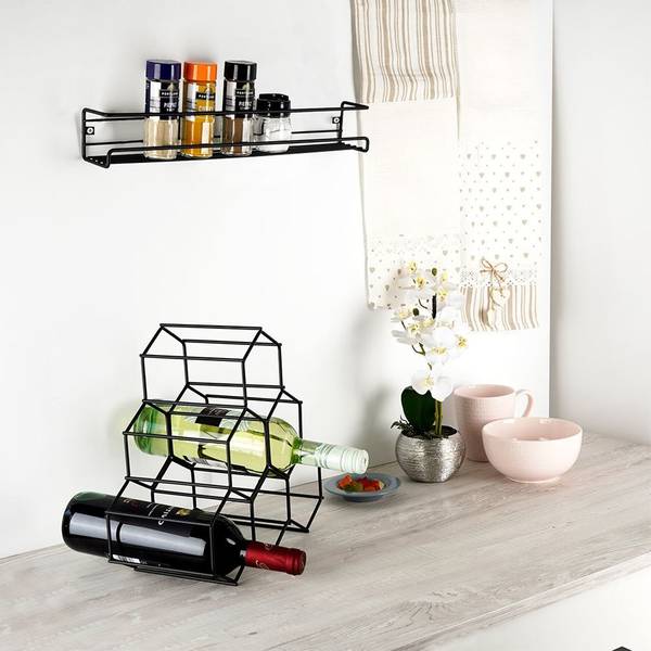 Gewürzregal 229057 Schwarz - Metall - 7 x 7 x 40 cm