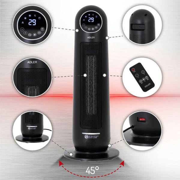 Stand-Keramikheizlüfter Schwarz - Keramik - Kunststoff - 24 x 64 x 24 cm