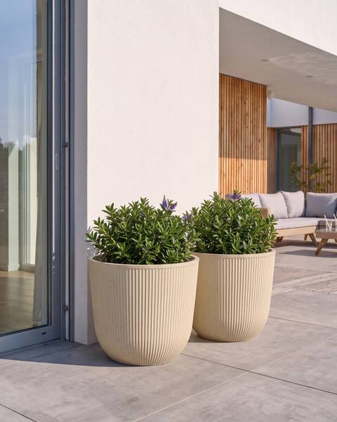 Blumentopf DRABA 2-tlg Beige - Kunststoff - 44 x 40 x 44 cm
