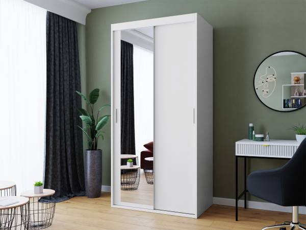 Schwebetürenschrank Rejat 100 Weiß - Holzwerkstoff - 100 x 205 x 60 cm