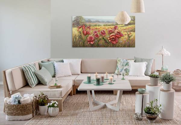 Metallbild Blüten Jec Grün - Rot - Metall - 120 x 60 x 6 cm