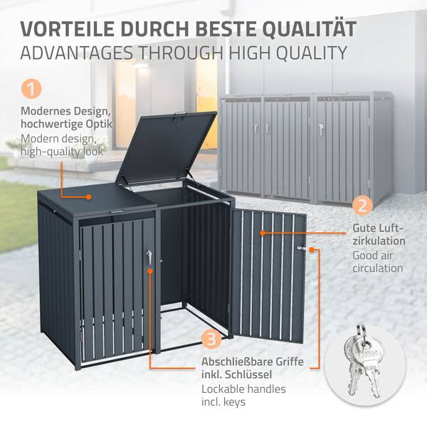 Mülltonnenbox FIRENZE 3er-Set Grau - Metall - 200 x 120 x 80 cm