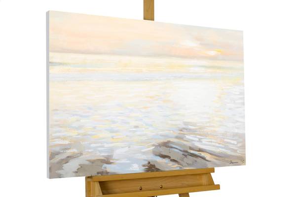 Acrylbild Handgemalt Meer Rol Beige - Baumwollstoff - 100 x 75 x 4 cm