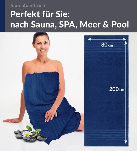Saunahandtuch London 2er-Set Blau - Frottee - 80 x 1 x 200 cm