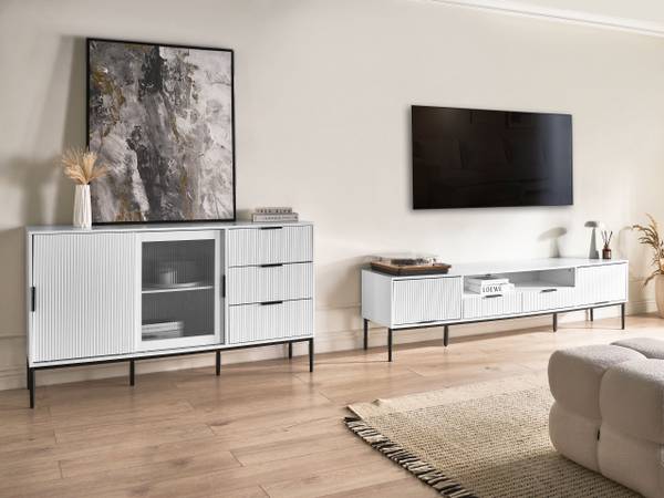 TV-Möbel LEDUC Schwarz - Weiß - Holzwerkstoff - 200 x 52 x 40 cm