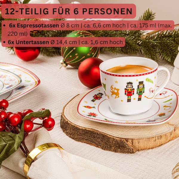 Kaffeetassen Bilgola Nussknacker 12 tlg Weiß - Porzellan - 46 x 28 x 46 cm