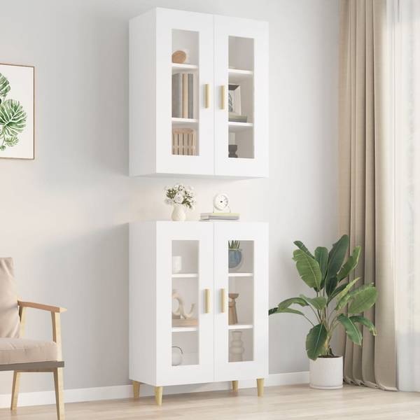 Hangkast 3014136 wit - plaatmateriaal op houtbasis - glas - 69 x 90 x 34 cm