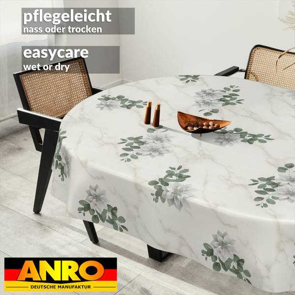 Wachstuchtischdecke Marmor Blumen Grau - Kunststoff - 140 x 1 x 240 cm