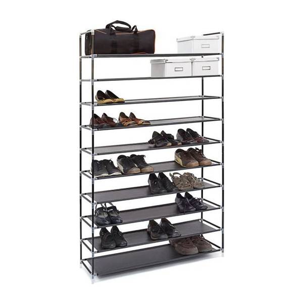 Schoenenrek stof voor 50 paar schoenen zwart - wit - staal - 100 x 176 x 29 cm