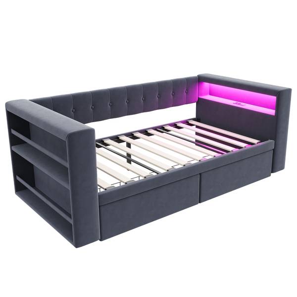 Polsterbett Phoebe Ⅰ Grau - Holzwerkstoff - Textil - 97 x 69 x 214 cm