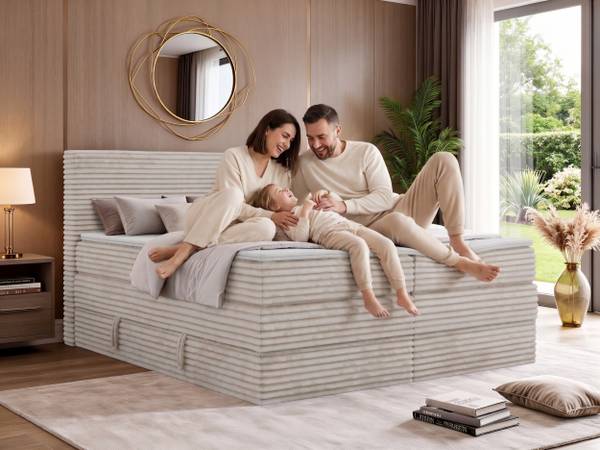 Boxspringbett TILION KING Beige - H3 - Liegefläche Breite: 180 cm