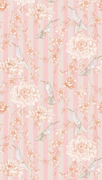Fototapete Floral Streifentapete Beige - Orange - Pink - Fleece - 159 x 280 x 1 cm