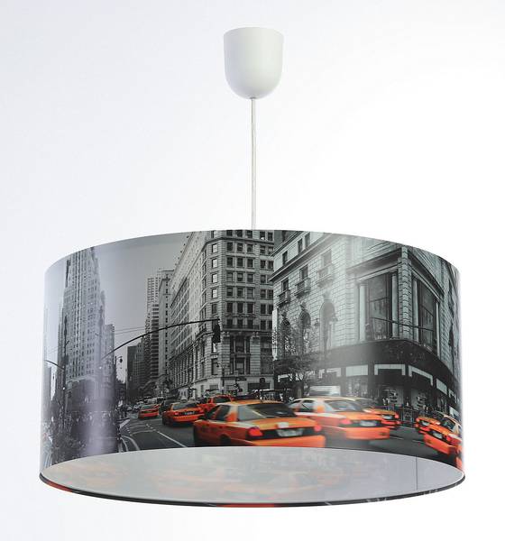Hängeleuchte Foto City Grau - Kunststoff - 40 x 20 x 92 cm
