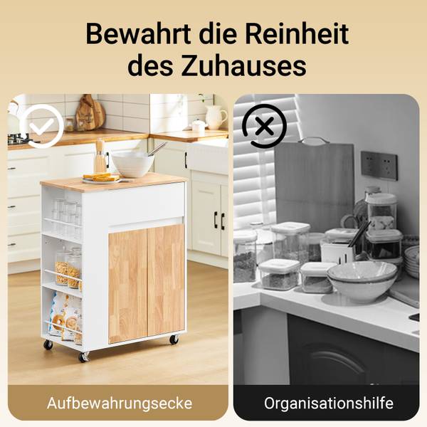 Küchenwagen FKW132-WN Braun - Weiß - Holzwerkstoff - 40 x 90 x 70 cm