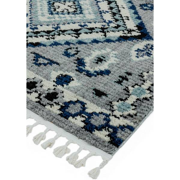 Wohnzimmerteppich mit Fransen INES Blau - Textil - 200 x 290 cm